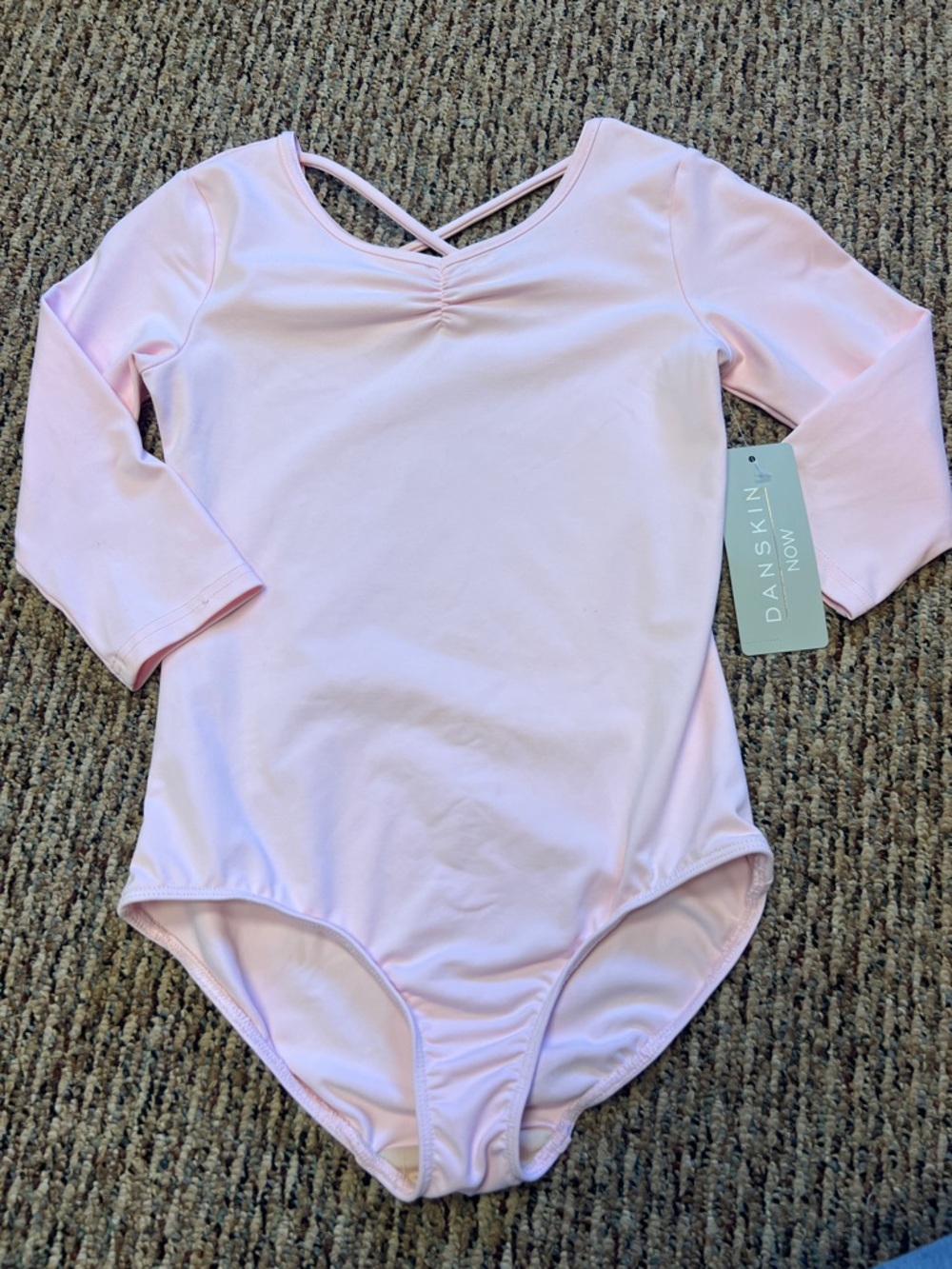 Danskin Now Pale Pink Long Sleeve Ballet Leotard with Cross Back
